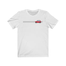 Load image into Gallery viewer, Red Classic Mini with stripe tshirt
