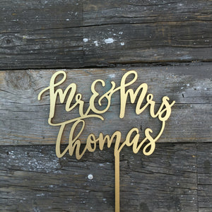 Personalized Mr & Mrs Last Name Cake Topper, 6”W (Version 1)