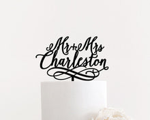 Load image into Gallery viewer, Personalized Mr &amp; Mrs Last Name Cake Topper with Swirls, 6&quot;W
