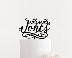 Personalized Mr & Mrs Last Name Cake Topper with Swirls, 6"W