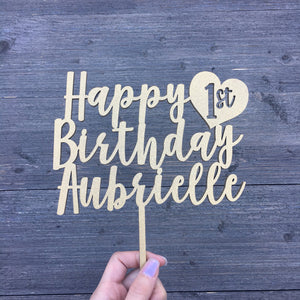 Personalized Happy 1st Birthday Name Cake Topper with Heart, 6"W