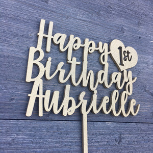 Personalized Happy 1st Birthday Name Cake Topper with Heart, 6"W