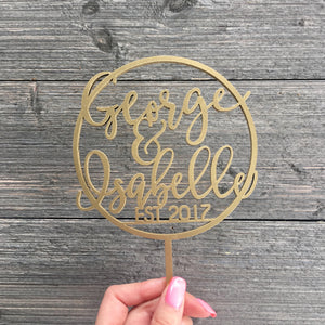 Personalized Names with Year Circle Cake Topper, 5"D