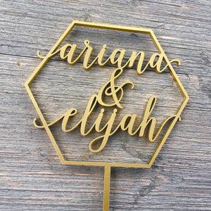 Personalized Hexagon 2 Names Cake Topper, 5"W