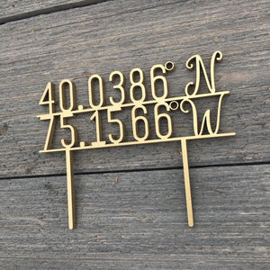 Personalized Coordinates Cake Topper, 5"W