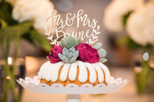 Load image into Gallery viewer, Personalized Mr &amp; Mrs Last Name Half Wreath Cake Topper, 6&quot;W
