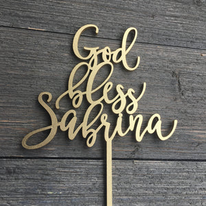 Personalized God Bless Name Cake Topper, 5"W