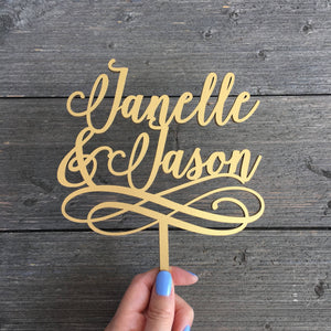 Personalized 2 Names with Swirls Cake Topper, 6"W
