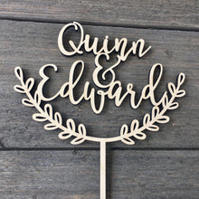 Load image into Gallery viewer, Personalized Half Wreath 2 Names Cake Topper, 6&quot;W (Open Style)
