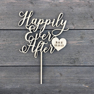 Personalized Happily Ever After Heart Initials & Date Cake Topper, 6"W