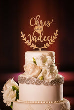 Load image into Gallery viewer, Personalized 2 Names with Date and Half Wreath Cake Topper, 6&quot;W
