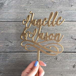 Personalized 2 Names with Swirl Cake Topper, 5"W inches