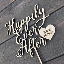 Load image into Gallery viewer, Personalized Happily Ever After Heart Initials &amp; Date Cake Topper, 6&quot;W
