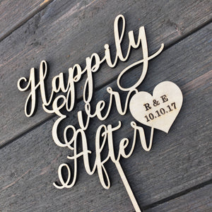 Personalized Happily Ever After Heart Initials & Date Cake Topper, 6"W