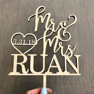 Personalized Mr & Mrs Last Name Date Cake Topper, 6"W