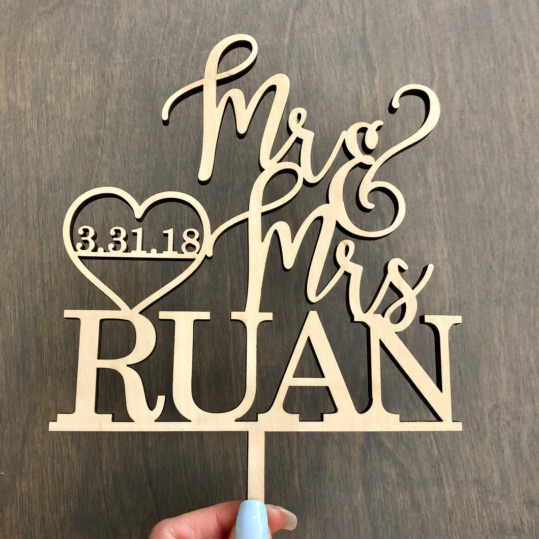 Personalized Mr & Mrs Last Name Date Cake Topper, 6