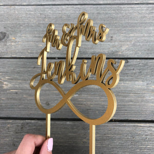 Personalized Mr & Mrs Infinity Name Cake Topper, 6"W