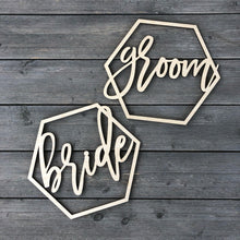 Load image into Gallery viewer, Bride &amp; Groom Hexagon Chair Signs
