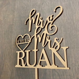 Personalized Mr & Mrs Last Name Date Cake Topper, 6"W