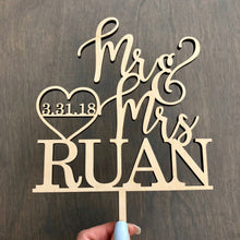 Load image into Gallery viewer, Personalized Mr &amp; Mrs Last Name Date Cake Topper, 6&quot;W
