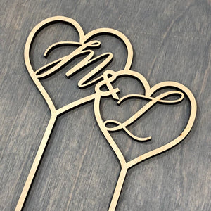 Double Heart Initial Cake Topper, 6"W