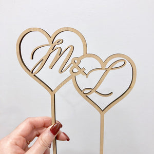 Double Heart Initial Cake Topper, 6"W