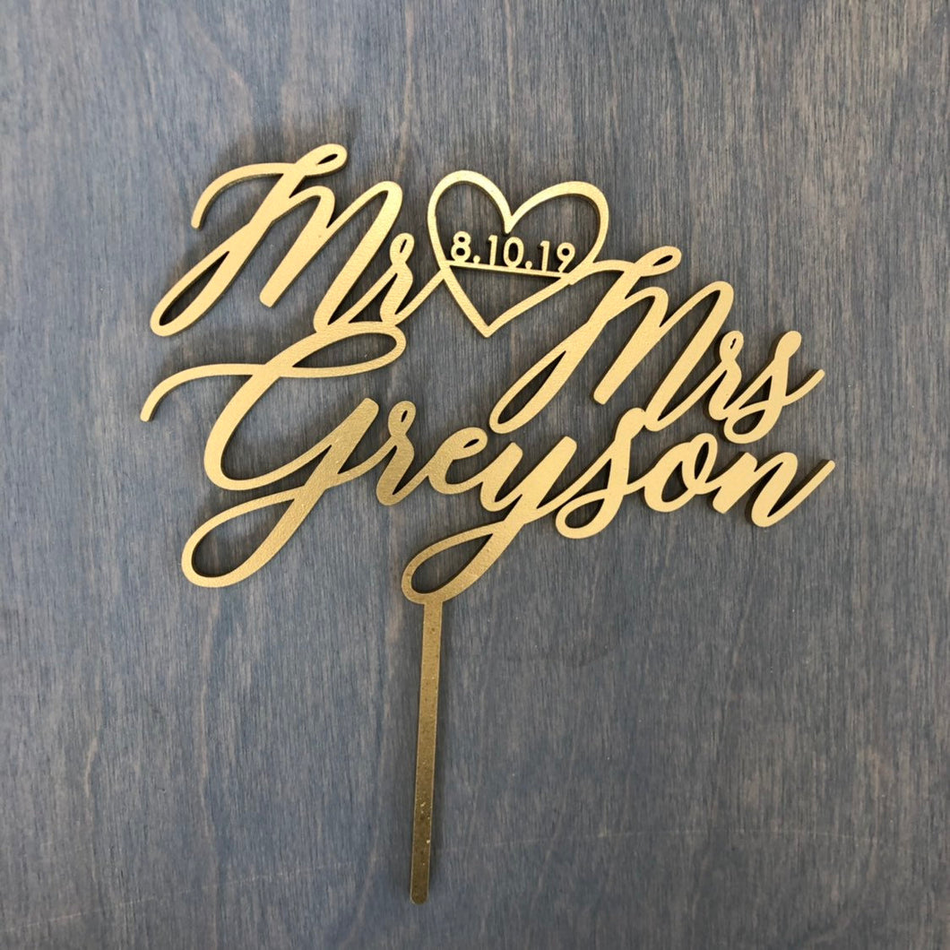 Personalized Mr Heart Mrs Name with Date Cake Topper, 6