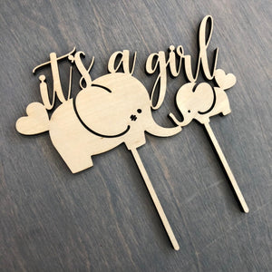 It's a Girl Cake Topper with Elephants, 6"W