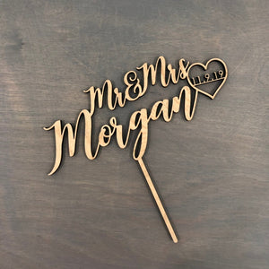 Personalized Mr & Mrs Name Date Cake Topper, 6"W