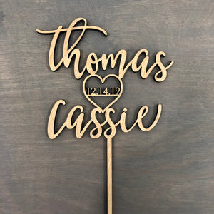 Personalized Name Heart Name with Date Cake Topper, 6"W