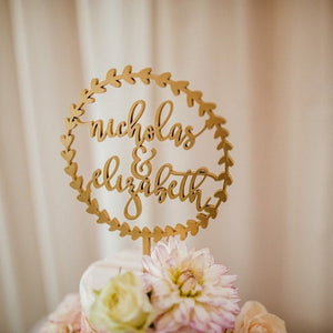 Personalized Circle Wreath Name Cake Topper, 5.5"D