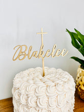 Load image into Gallery viewer, Personalized Name with Cross Cake Topper, 6&quot;W

