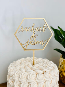 Personalized Hexagon 2 Names Cake Topper, 5"W