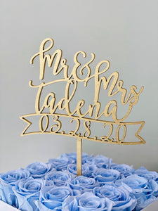 Personalized Mr & Mrs Last Name Date Banner Cake Topper, 6"W