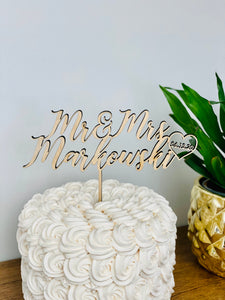 Personalized Mr & Mrs Name Date Cake Topper, 6"W