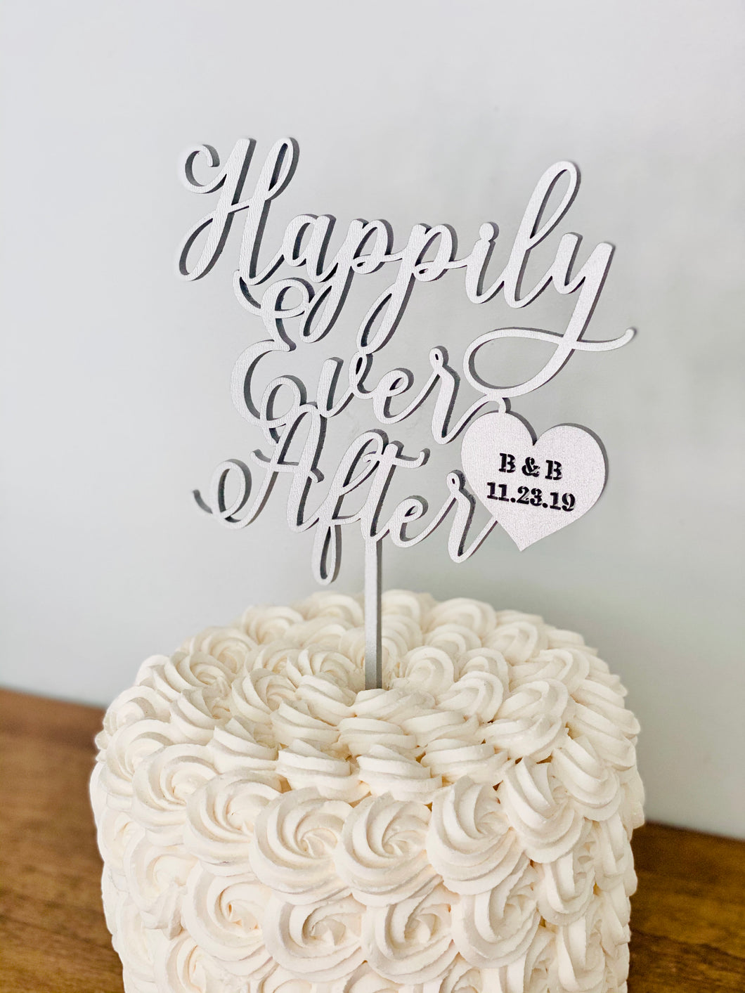 Personalized Happily Ever After Heart Initials & Date Cake Topper, 6