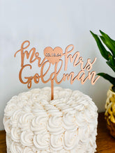 Load image into Gallery viewer, Personalized Mr Heart Mrs Name Cake Topper with Date, 6&quot;W
