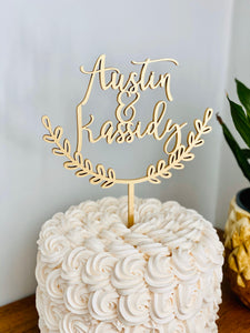 Personalized Half Wreath 2 Names Cake Topper, 6"W (Open Style)