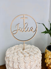Load image into Gallery viewer, Name with Cross Circle Cake Topper, 5&quot;D
