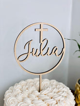 Load image into Gallery viewer, Name with Cross Circle Cake Topper, 5&quot;D
