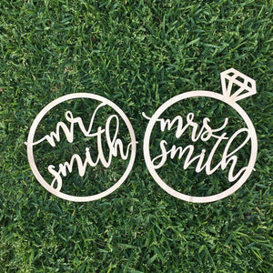 Personalized Mr & Mrs Ring Chair Signs, 10"D